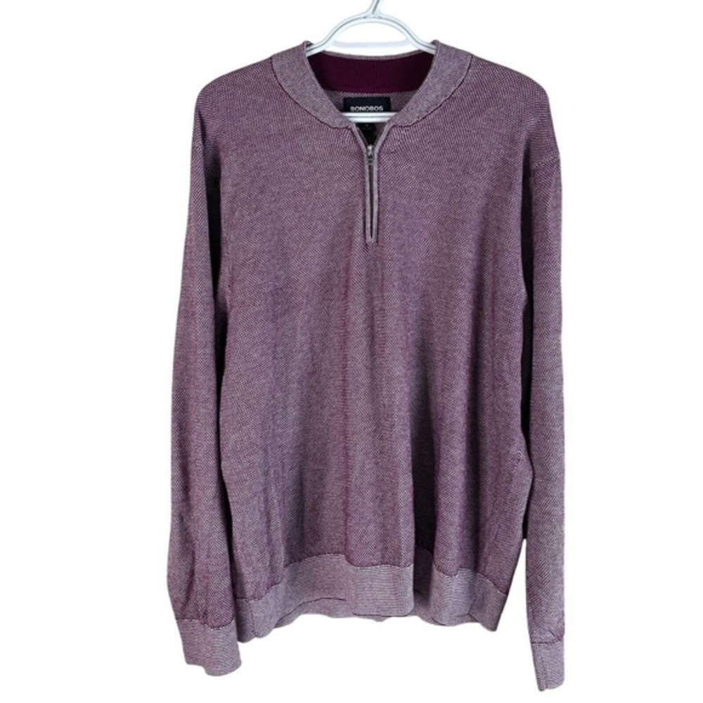 Bonobos Mens 1/4 Zip Sweater XL Purple Cotton‎ Polyester Blend Stretch Pullover
